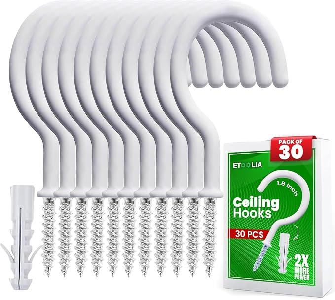 30 Pcs Ceiling Hooks for Hanging Plants, Utensils and Lights, 1-1/4 inch Vinyl by Etoolia