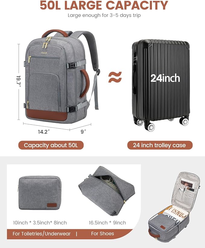 LOVEVOOK 50L Large Carry on Backpack, Travel Backpack - Image 2