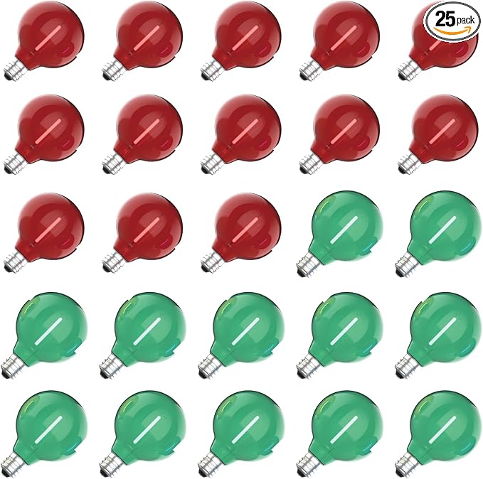 Meconard G40 Colored LED String Light Bulbs, Shatterproof LED 1 Watt Globe by Meconard