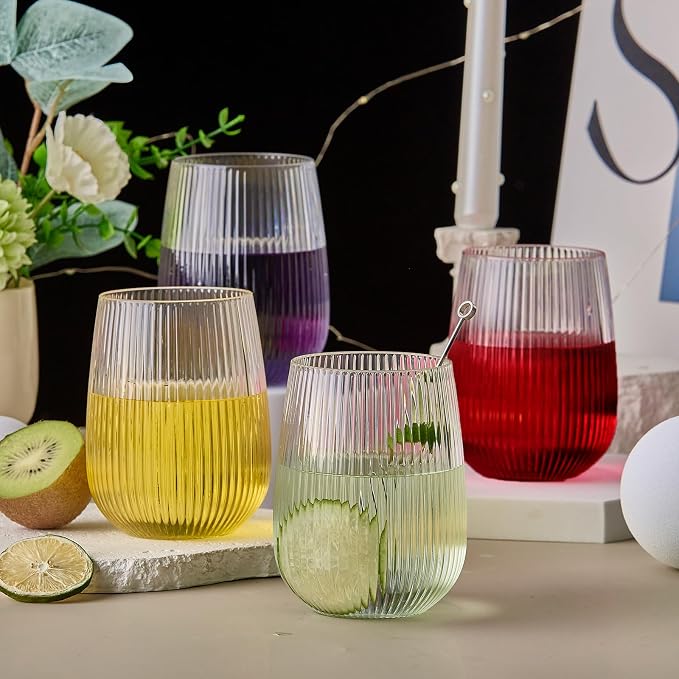 Lueumxc 36 Pack 15Oz Plastic Wine Glasses, Origami Ribbed Disposable Wine - Image 7