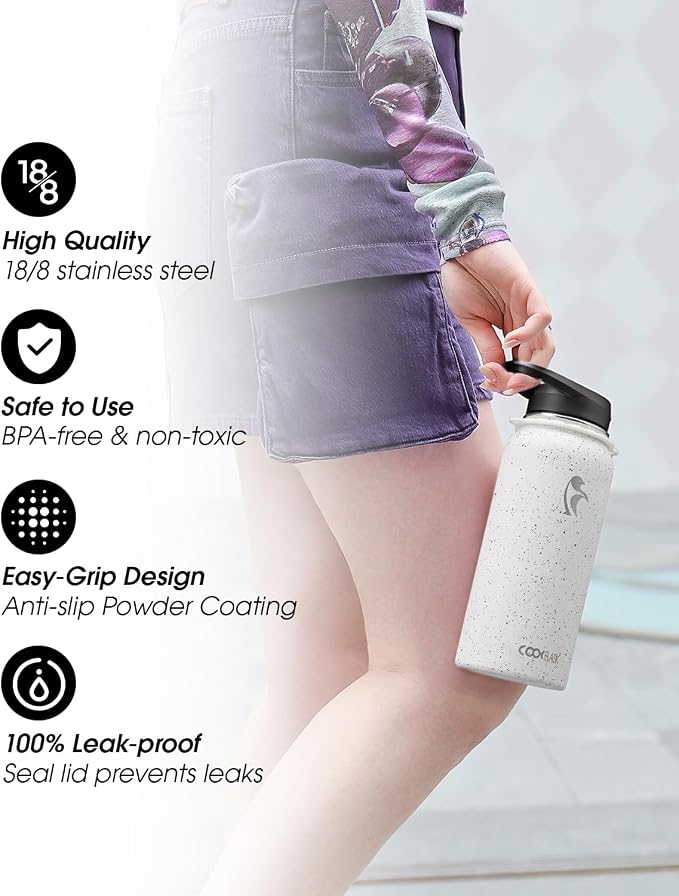 Coolflask Water Bottle with Straw, 32 oz Insulated Metal Water Flask with Straw - Image 5