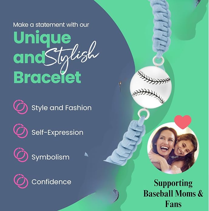 Sportybella - Baseball Bracelet, Baseball Jewelry, Adjustable Braided Baseball - Image 2