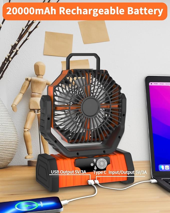 ADUST Camping Fan - 20000mAh Battery Powered Fan Battery Operated Rechargeable - Image 7