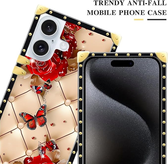 Compatible with iPhone 16 Plus Case, Shining Red Rose Butterfly Leather - Image 5