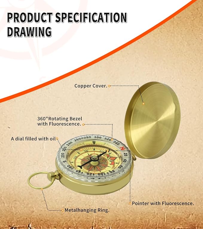 Waterproof Brass Compass for Hiking, Survival & Navigation – Large Dial Pocket - Image 4