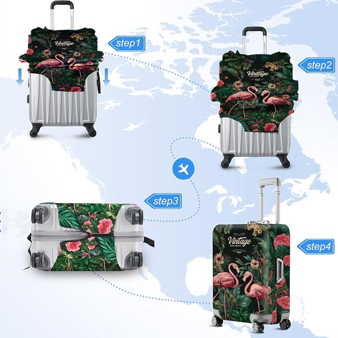 ANNA QUEEN Tropical Pink Flamingos Travel Luggage Cover -Stretchable Airplane - Image 6