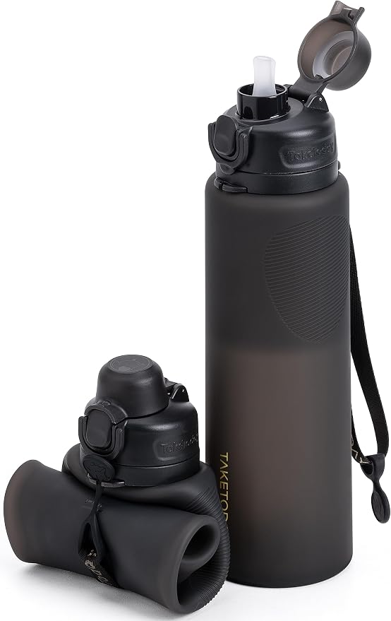 TakeToday Collapsible Water Bottles 32oz, Foldable Travel Water Bottle by TAKETODAY