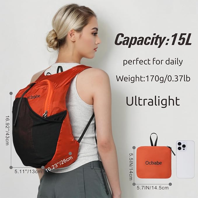 Ultra Lightweight Foldable Backpack, Water Resistant Small Packable Hiking - Image 2