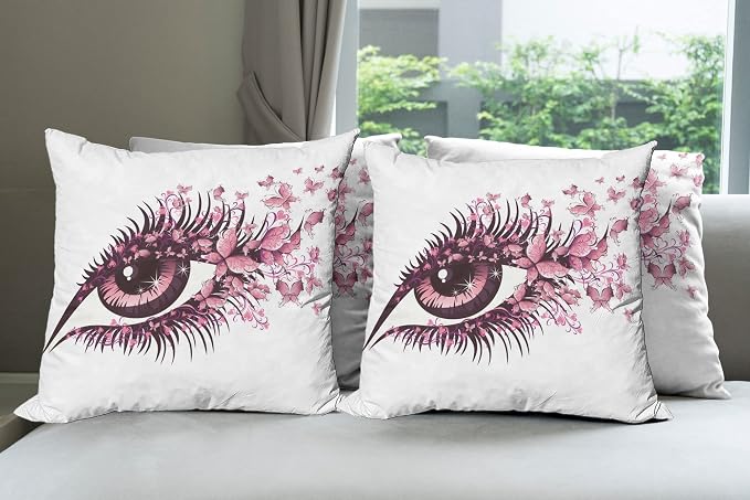 Ambesonne Butterflies Throw Pillow Cushion Case Pack of 4, Female Eye Eyelashes by Ambesonne