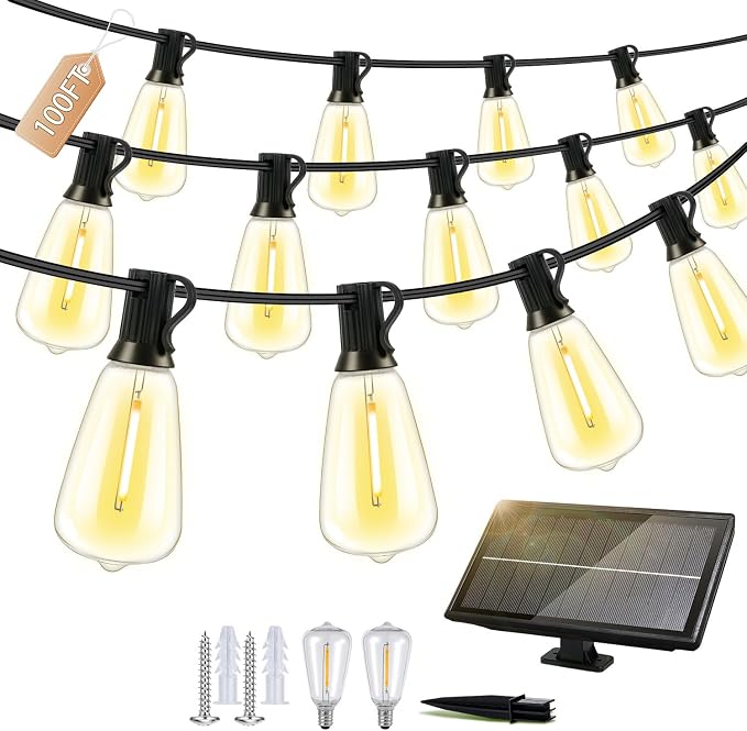 Outdoor Solar String Lights Waterproof: ST38 100ft Shatterproof Patio Lights by Unknown