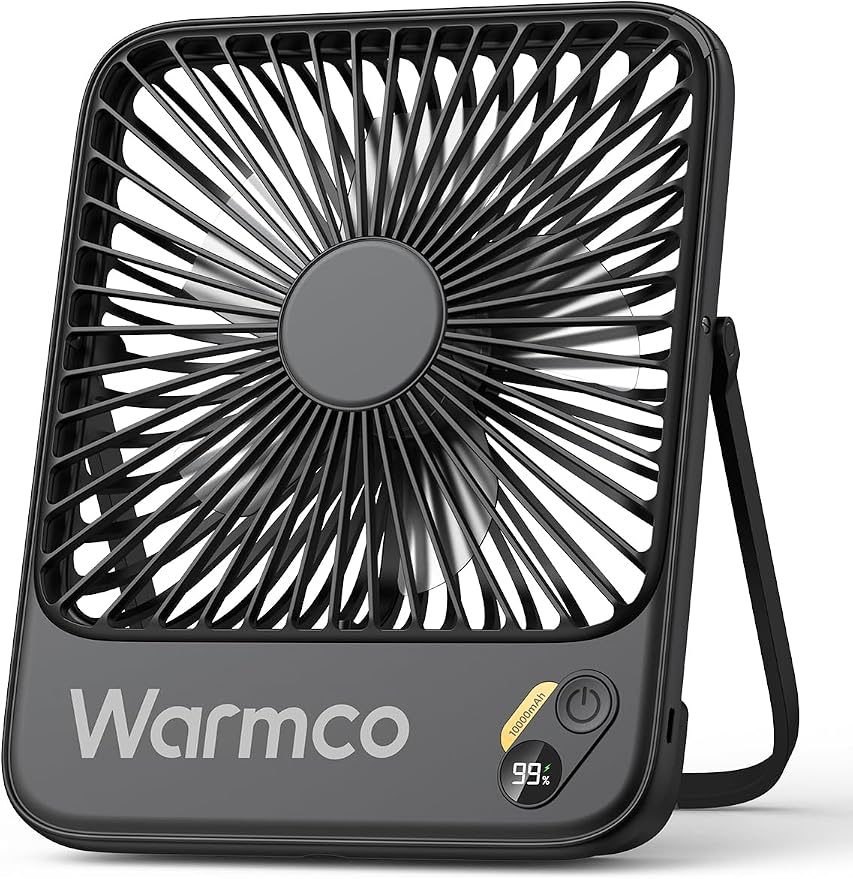 Warmco 10000mAh Portable Travel Fan 7-inch, Max 24H Runtime, Ultra-thin Quiet by Warmwinterscoolsummers