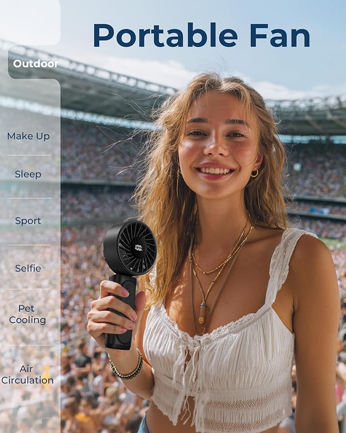 Peiyuu Handheld Fan, Portable Fan, 4000mAh Rechargeable Personal, 180° Foldable - Image 7