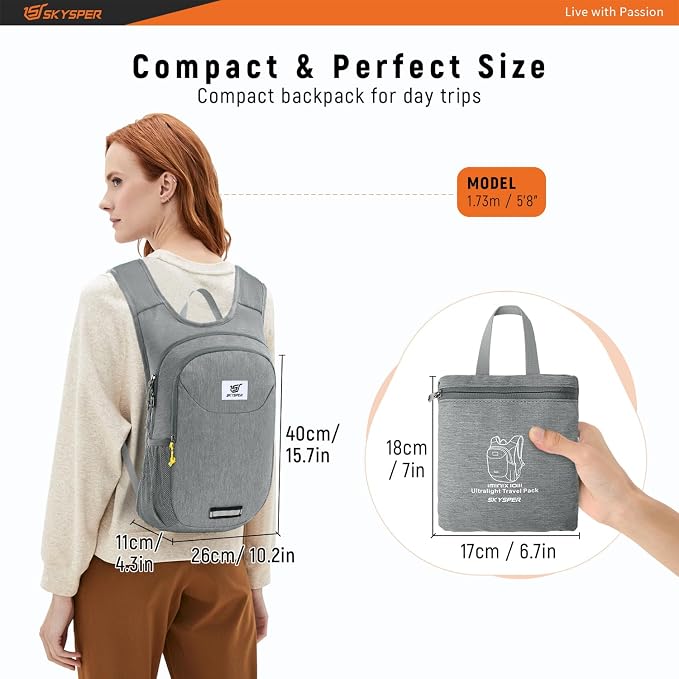 SKYSPER Small Hiking Backpack 10L Packable Lightweight Back Pack Foldable - Image 5