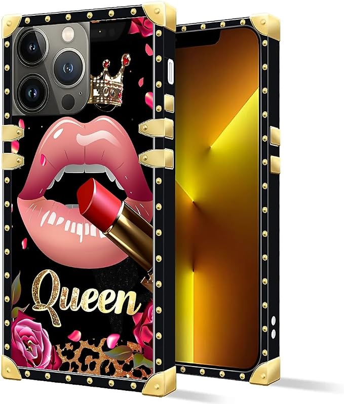 Compatible with iPhone 13 Pro Max Case, Glitter Red Rose Queen Leopard Lipstick - Image 2