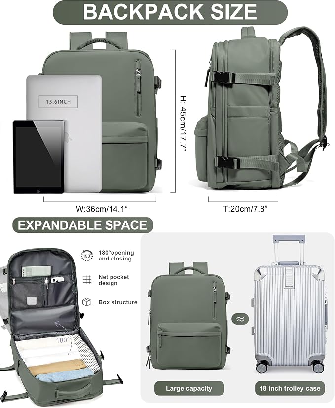 WONHOX Large Travel Backpack Carry on Flight Approved Laptop Work Business - Image 3