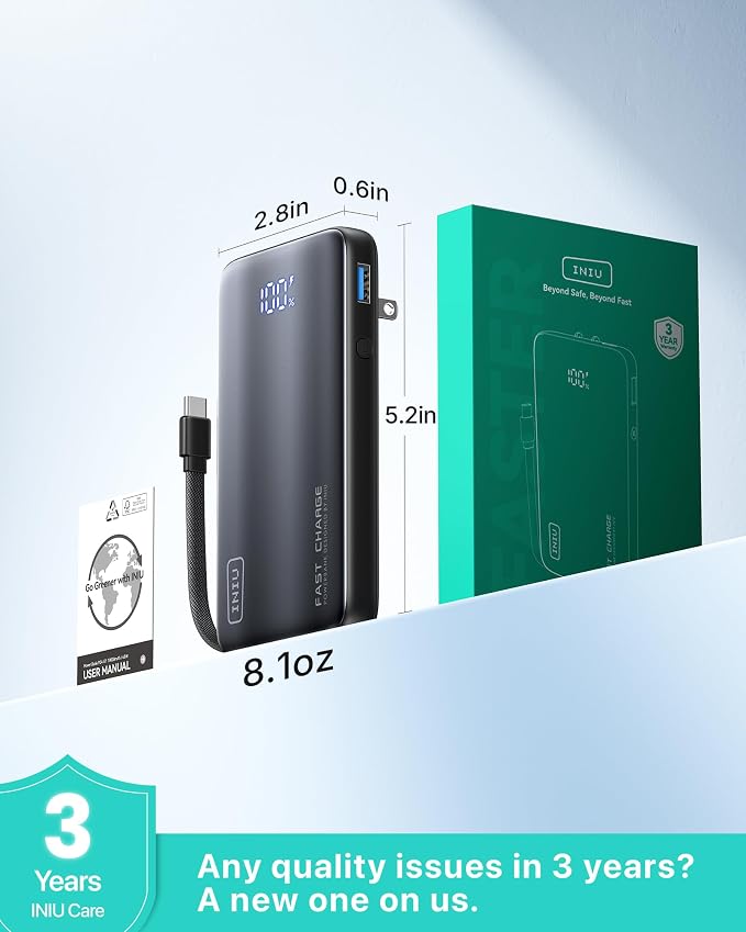 INIU 3-in-1 Portable Charger, 45W 10000mAh Fast Charging Power Bank, Built-in - Image 8