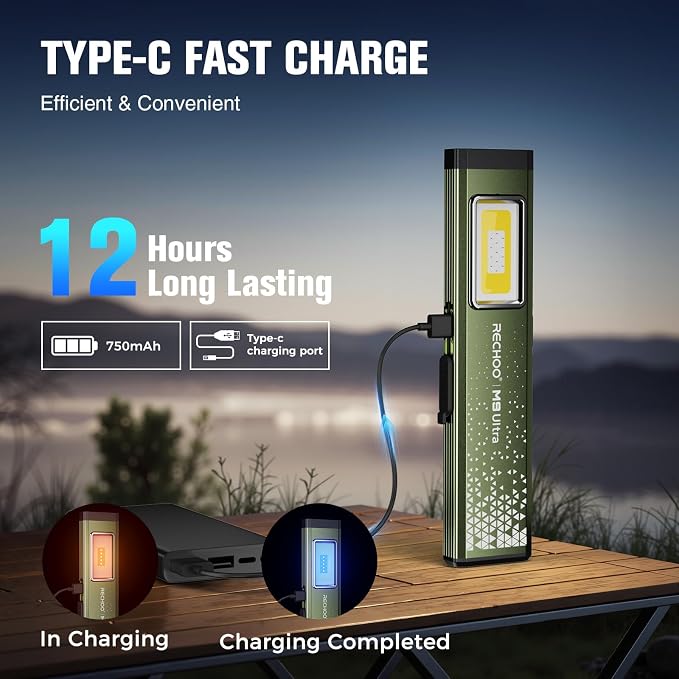 RECHOO Flat EDC Flashlight Rechargeable, 8-Mode Slim Pocket Flashlight - Image 4