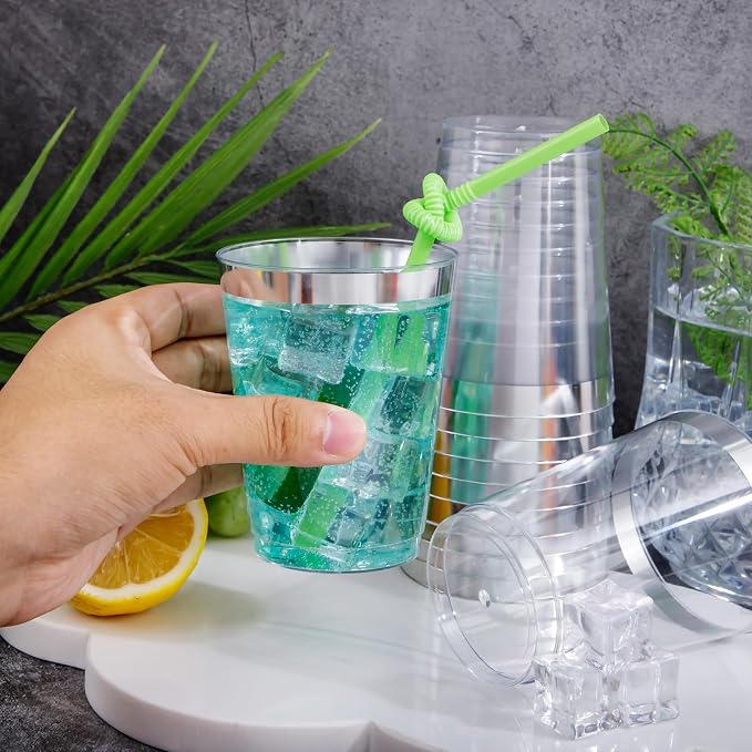 I00000 100PCS Silver Plastic Cups, 10 oz Clear Plastic Cups - Image 6