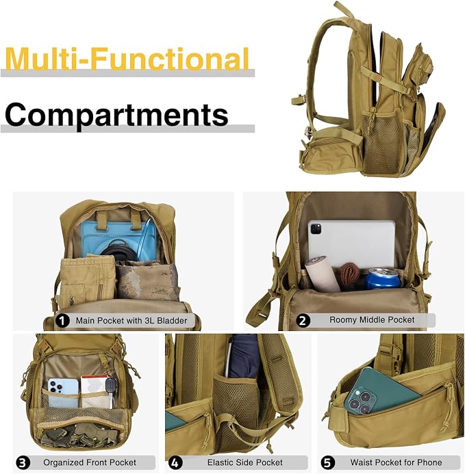 CVLIFE Hydration Backpack with 3L TPU Tactical Water Bladder, 22L Hiking - Image 5