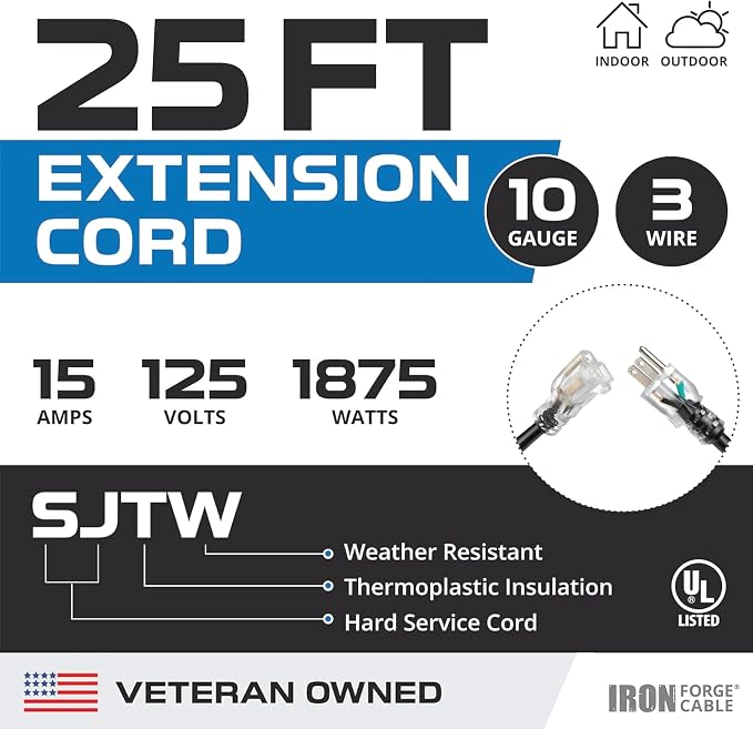 Iron Forge Cable 25 ft Lighted Outdoor Extension Cord - Image 2