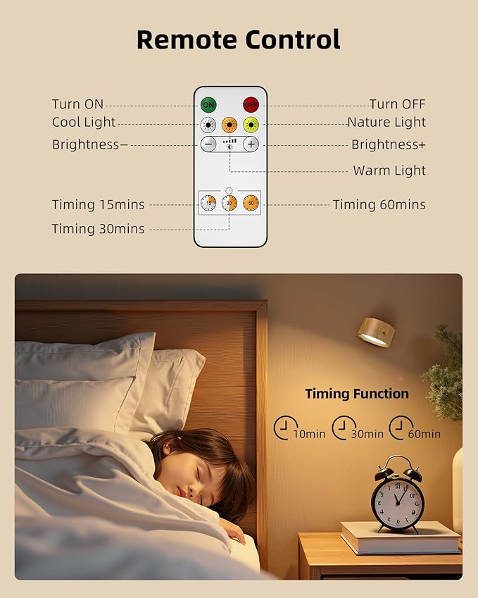 LED Wall Mounted Lights, 2 Pack Rechargeable Wall Sconce Lamps, 3 Color Temps & - Image 2