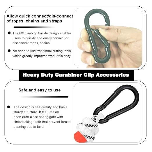 100 PCS 2.36'' Spring Snap Hook Carabiner, M6 1/4 Inch Galvanized Black Steel - Image 3