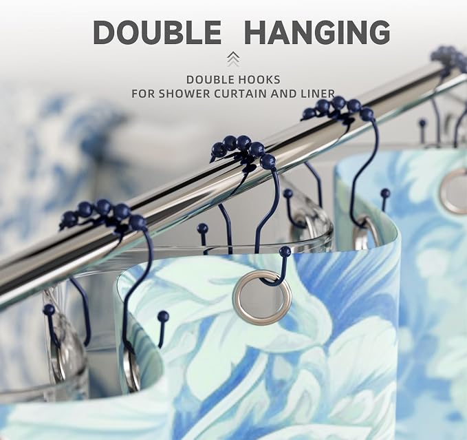 Bathway Shower Curtain Hooks, Shower Curtain Rings Rust Proof Navy Blue Double - Image 6
