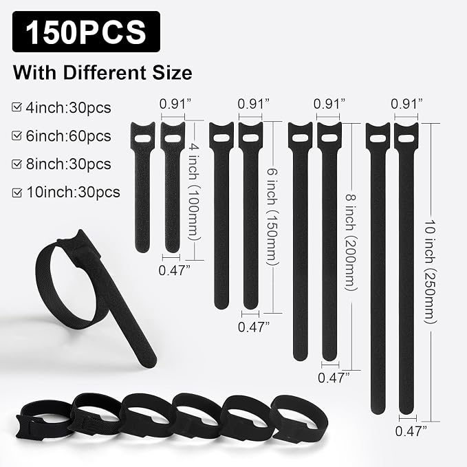 150PCS Cable Ties, 4+6+8+10 inch Cable Ties - Image 2