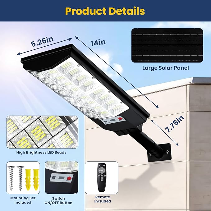2-Pack Solar Street Lights Outdoor Waterproof, 12000LM Solar Lights - Image 6