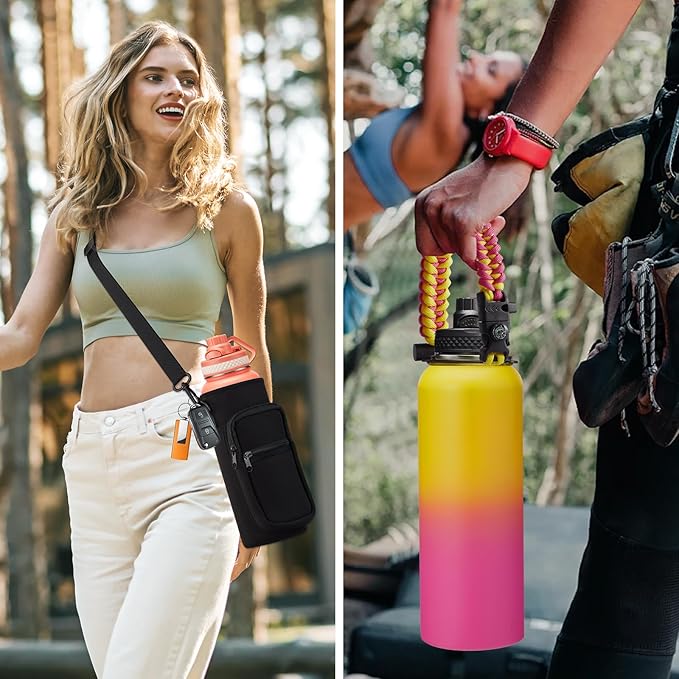 Insulated Water Bottle with Straw - 40 oz Triple Walled Water Bottle with Strap - Image 5