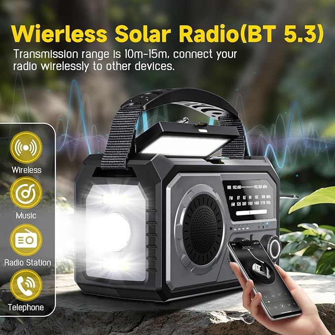 59200mWh Emergency Radio - 16000mAh Portable Solar Hand Crank NOAA/AM/FM - Image 4