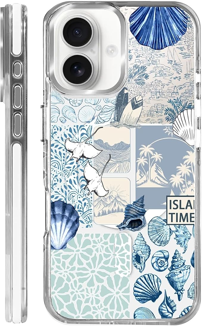 Case for iPhone 16 Plus, Sea Life Ocean Waves Seashell Collage Phone Case by Toulas