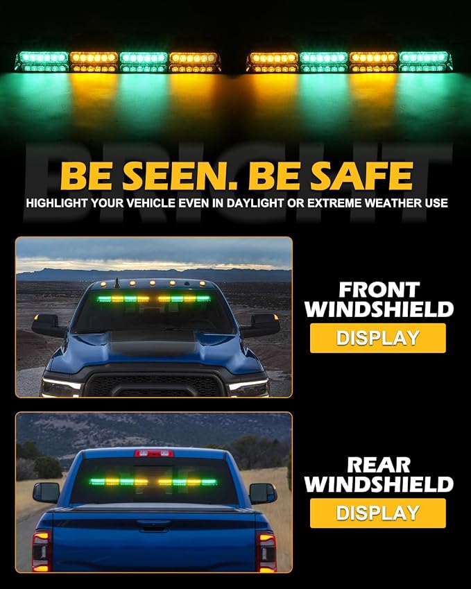 HLauto 604N Emergency Dash Strobe Lights: 2x16.8 inch Green Amber Security - Image 3