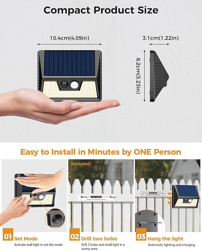 Vighep 12 Pack Solar Fence Lights, Motion Sensor Deck & Wall Lights - Image 7