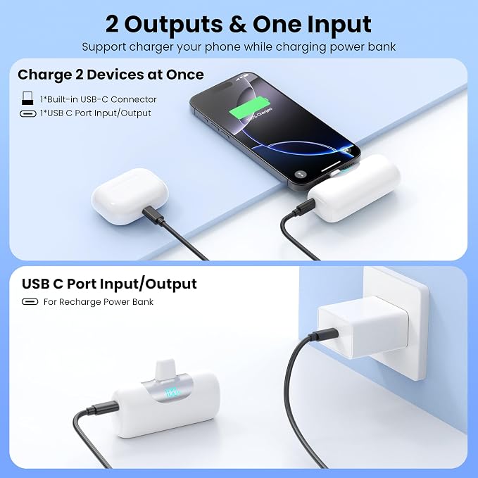 Mini Portable Charger for iPhone 17/16, 5500mAh LCD Display USB C Power Bank - Image 5