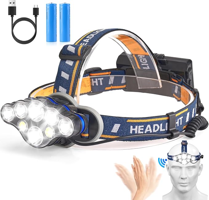 Elmchee Rechargeable Headlamp, 18000 Lumen Bright 8 Led Head Lamp, 16 Modes by Elmchee