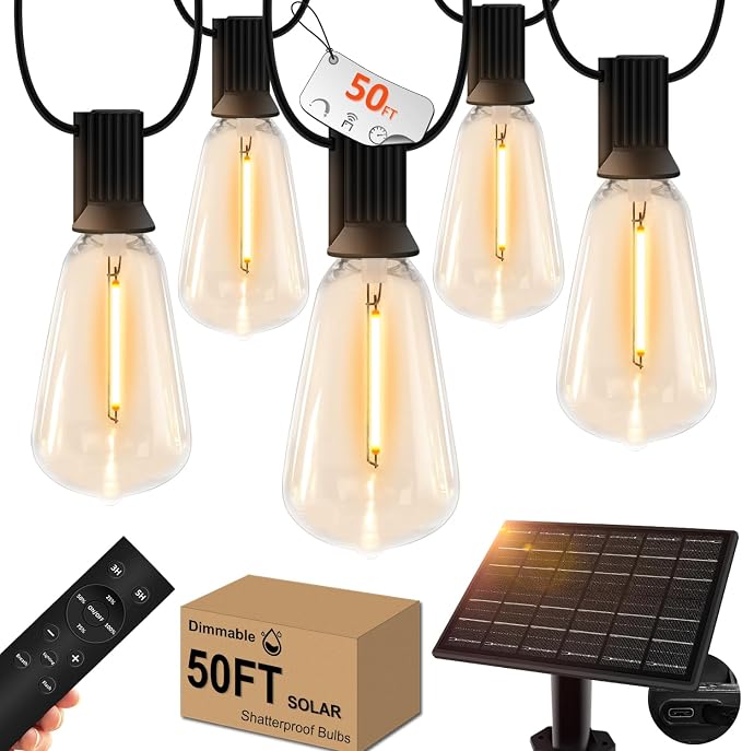 GHUSTAR 50ft Solar Outdoor String Lights by GHUSTAR