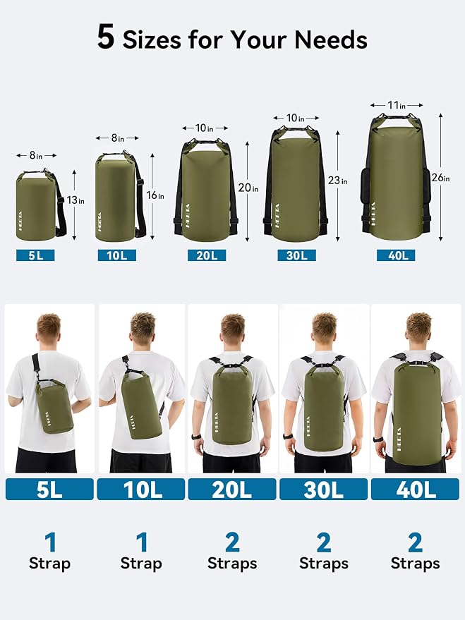 HEETA Waterproof Dry Bag for Women Men, 5L/10L/20L/30L/40L Roll Top Lightweight - Image 2