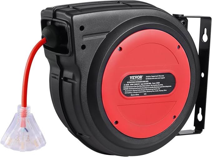 VEVOR 80FT Retractable Extension Cord Reel, 12AWG/3C SJTOW Heavy Duty Power - Image 10