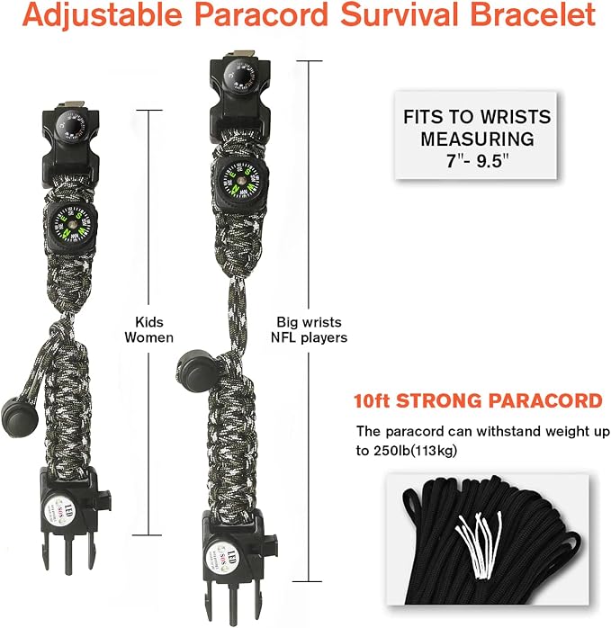 20 in 1 Survival Paracord Bracelet Adjustable Gear Kit - Image 4