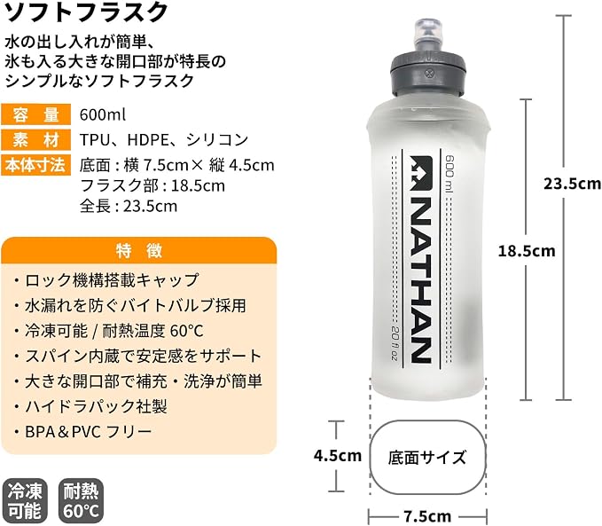 Nathan 20oz Soft Flask w/Bite Top, Running Water Bottle, Collapsible Water - Image 2