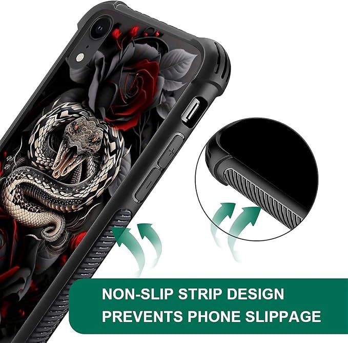 for iPhone XR Case, Entwined Rose Snake Pattern Graphic Design Girl Boy Soft - Image 5