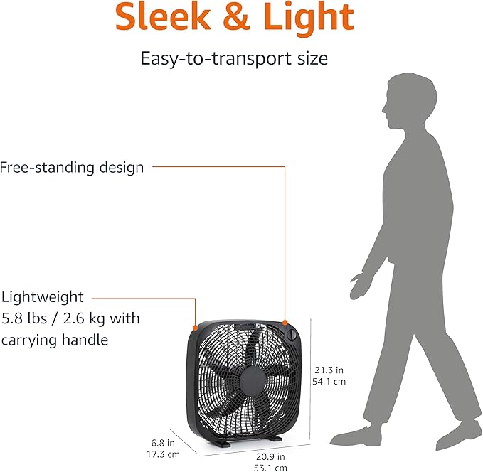 Amazon Basics 3-Speed Box Fan for Bedroom, Portable - Image 3