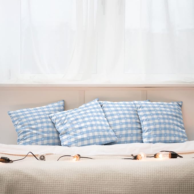 Ambesonne Checkered Decorative Throw Pillow Case Pack of 4, Gingham Motif - Image 6