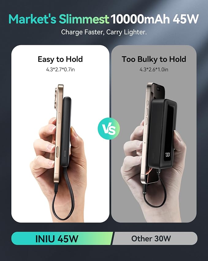 INIU PawGo Portable Charger, 45W PD 10000mAh Slim Power Bank - Image 3