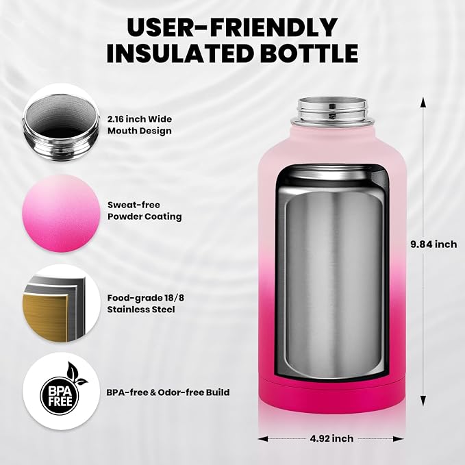 RAYMYLO Insulated Water Bottle 64 oz, Triple Wall Vacuum Stainless Steel - Image 5