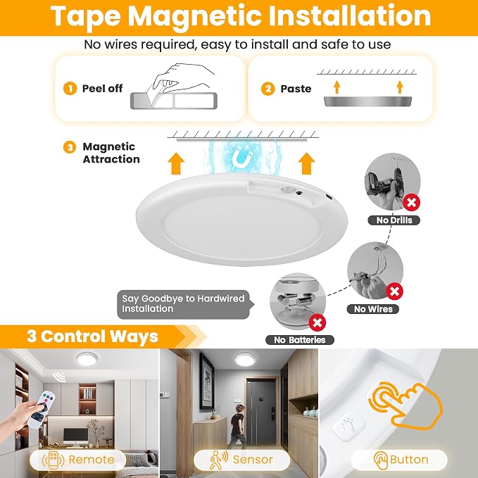 SunRider 4-Pack Rechargeable Motion Sensor LED Ceiling Light - Image 5