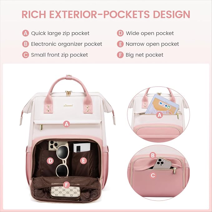 LOVEVOOK Leather Backpack for Women, 15.6 Inch Laptop Bag, Professional Work - Image 3