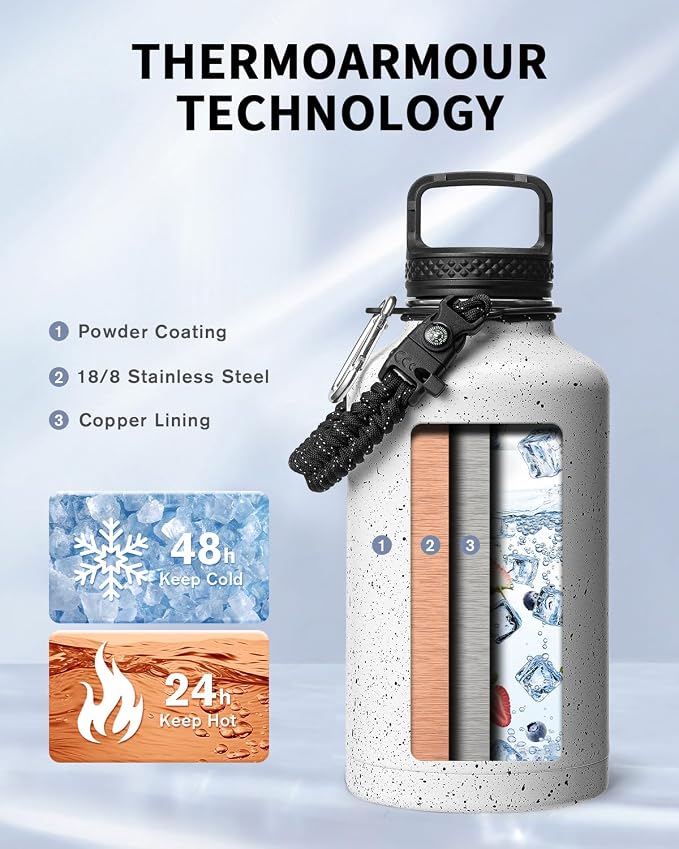 Trebo Water Bottle 64oz with Paracord Handle, Half Gallon Large Vacuum Triple - Image 2