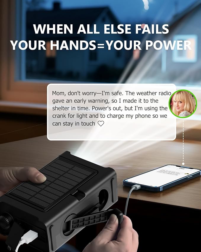 Emergency Weather Radio with Large Solar Panel, Efficient Hand Crank & Real - Image 3